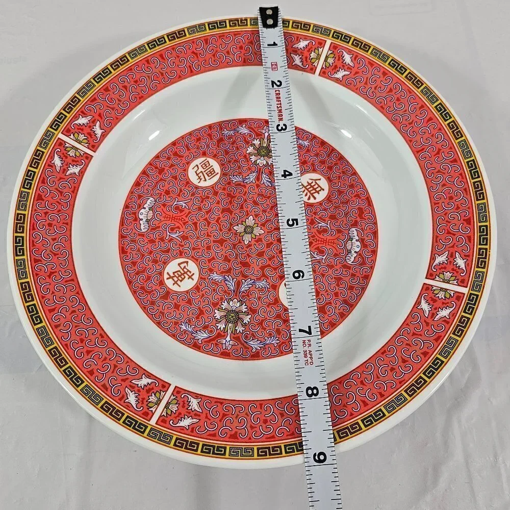 Chalice Melamine Red Geometric Asian Design Pattern Soup Salad Bowls – Set of 4